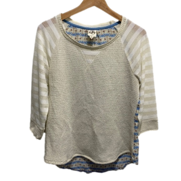 Anthropologie One September MILLA Pullover Sweater Size Medium Cream Blue - Picture 1 of 7